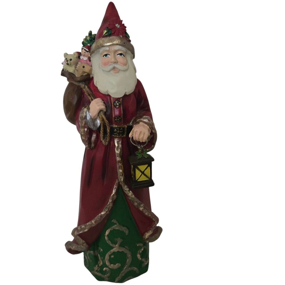 December Home Santa Figurine Holding Toy Bag and Lantern 11" Christmas Decor
